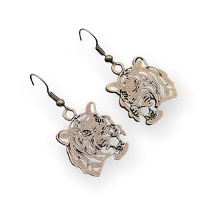 Tiger Head Pendant Drop Earrings - Silver or Gold NWT